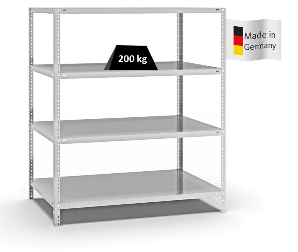 PROREGAL Fachbodenregal Schraubsystem MAGNUS Germany | HxBxT 150x130x80cm | 4 Ebenen | Fachlast 200 kg | Beidseitig nutzbar | Lichtgrau