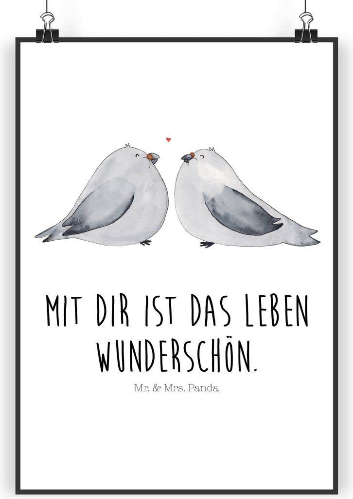 Mr. & Mrs. Panda Bild Turteltauben Liebe DIN A4 - Weiß - Geschenk, Freundin, Plakat, Hochzeitstag, Verlobung, drucke, Wanddekoration, Verheiratet,...