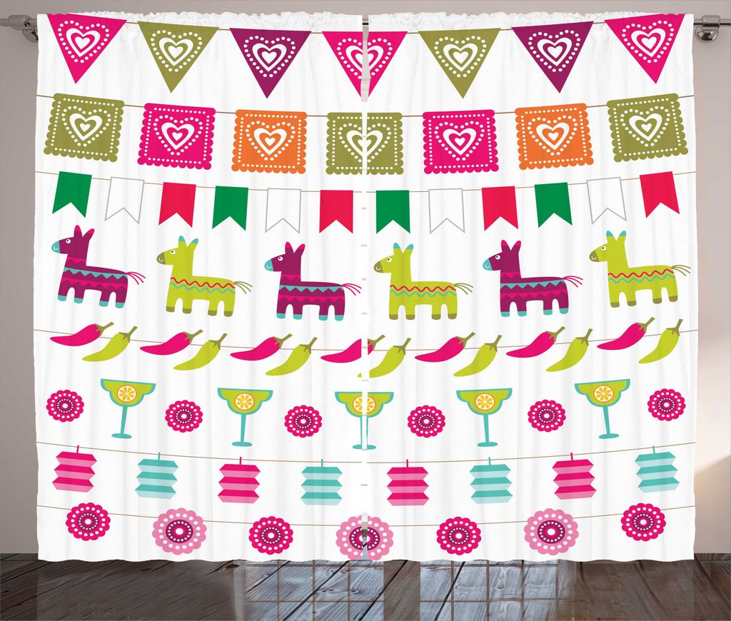 ABAKUHAUS Fiesta Rustikaler Vorhang, Latein Motive Pfeffer, Wohnzimmer Universalband Gardinen mit Schlaufen und Haken, 280 x 245 cm, Mehrfarbig