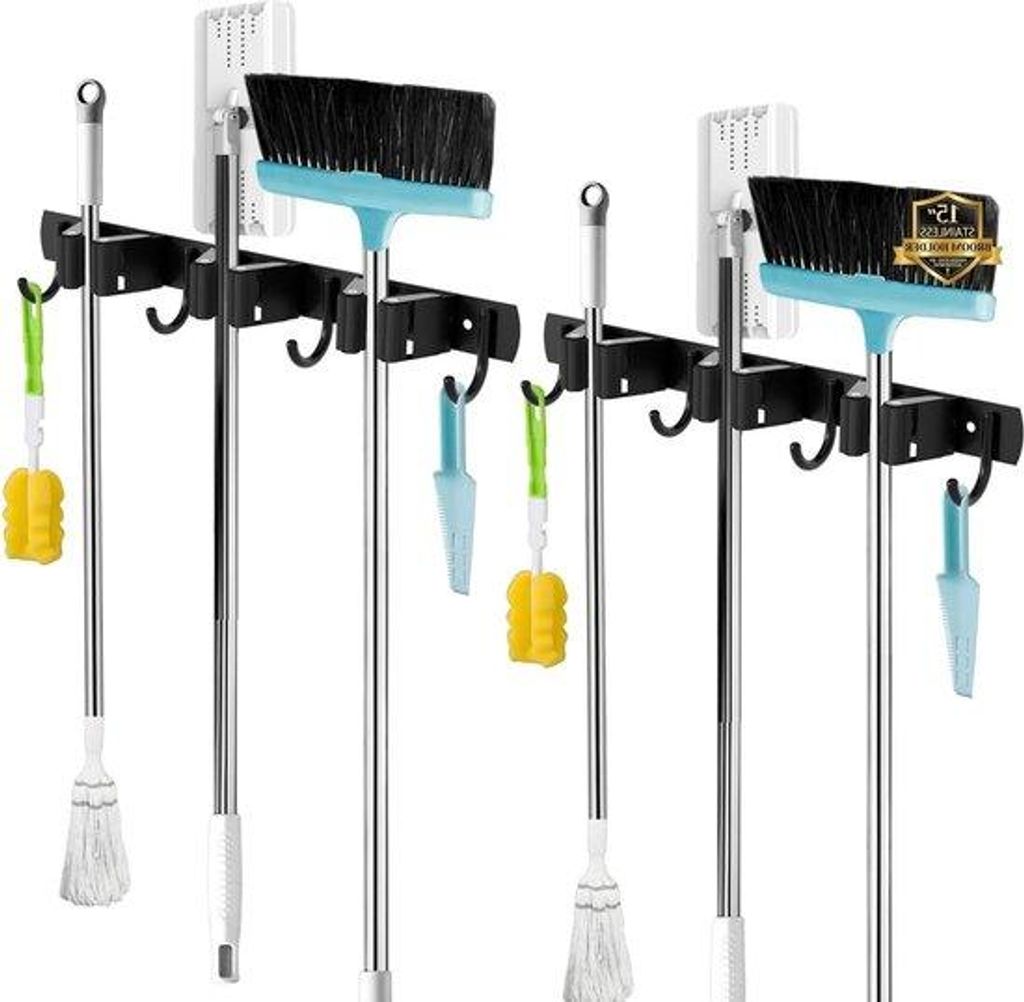 Schwarze Wandhalterung 3 Fächer 4 Haken selbstklevend