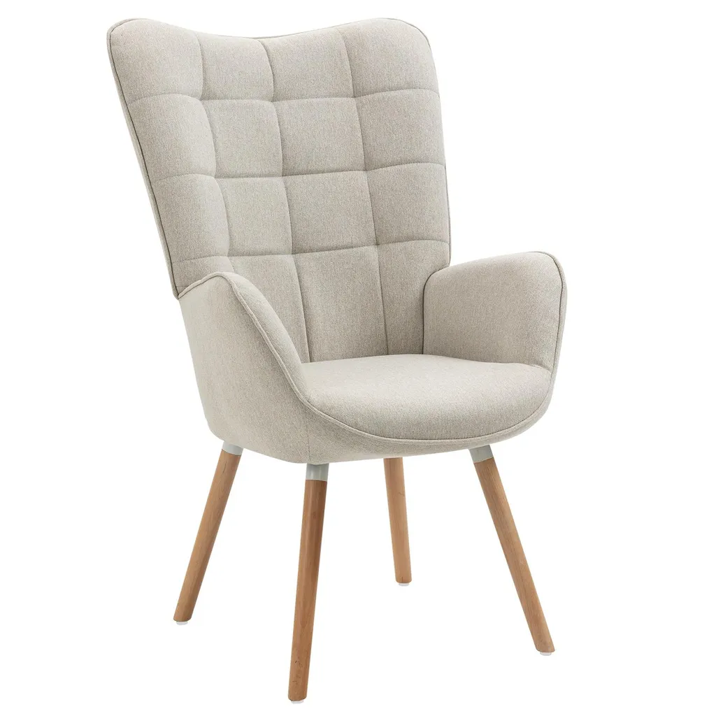 Fauteuil scandinave tissu beige avec surpiqûres FUNKEL pour salon