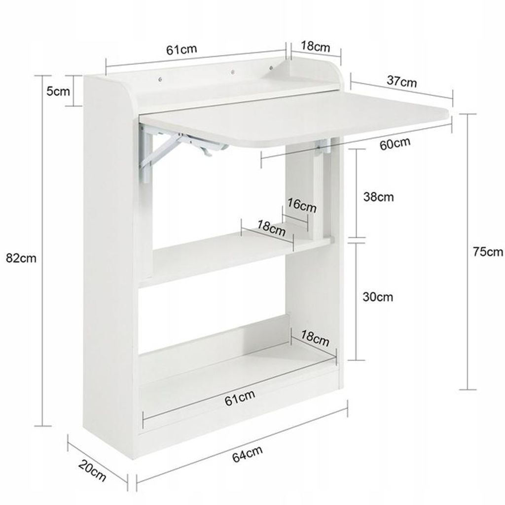 Faltbarer Wandschreibtisch, weiß, Schrank, Regal, moderner Produktbild 