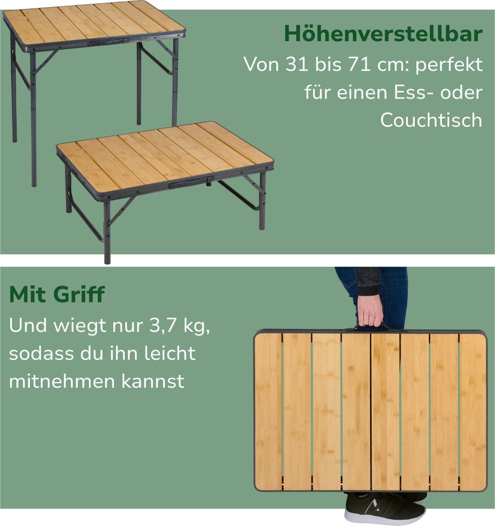 Bambus-Klapptisch fr Garten, Balkon oder Camping, leichter