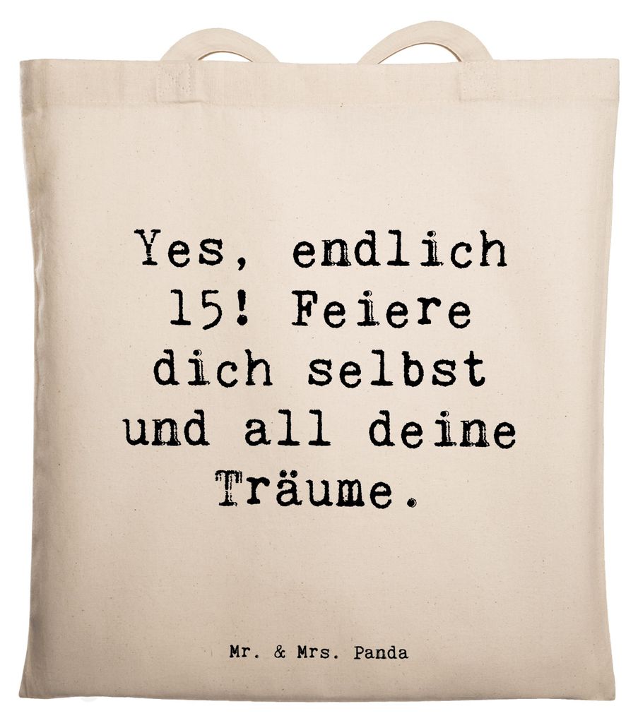 Mr. & Mrs. Panda Shopping Tasche Spruch 15. Geburtstag Freude - Transparent - Geschenk, wunderbarer Moment, Geburtstagsgeschenk, Laptoptasche, Eink...