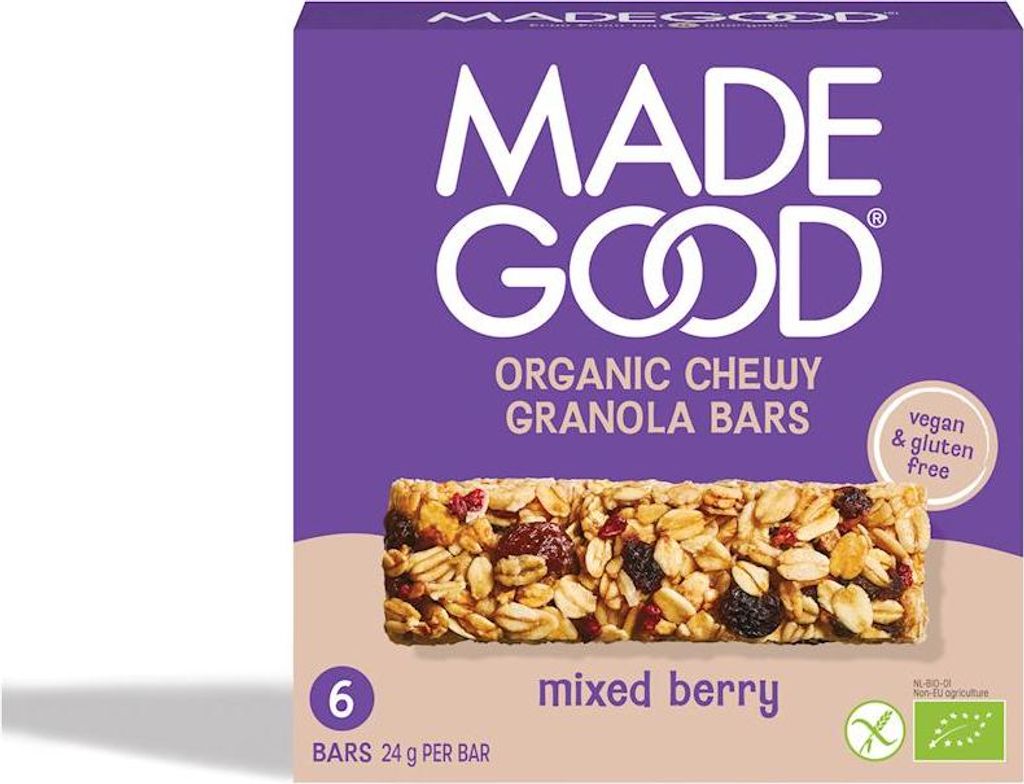 GLUTENFREIE -GRANOLA-CRUNCHY-RIEGEL MIT ROTEN BEEREN (6 x 24 g) 144 g – MADEGOOD