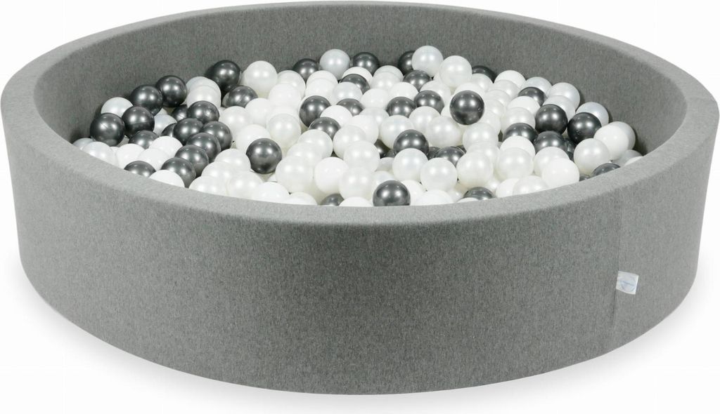 Dry Grey Pool 130x30 mit 600 Bällen: Weiß, Perlmutt, Metallic-Graphit