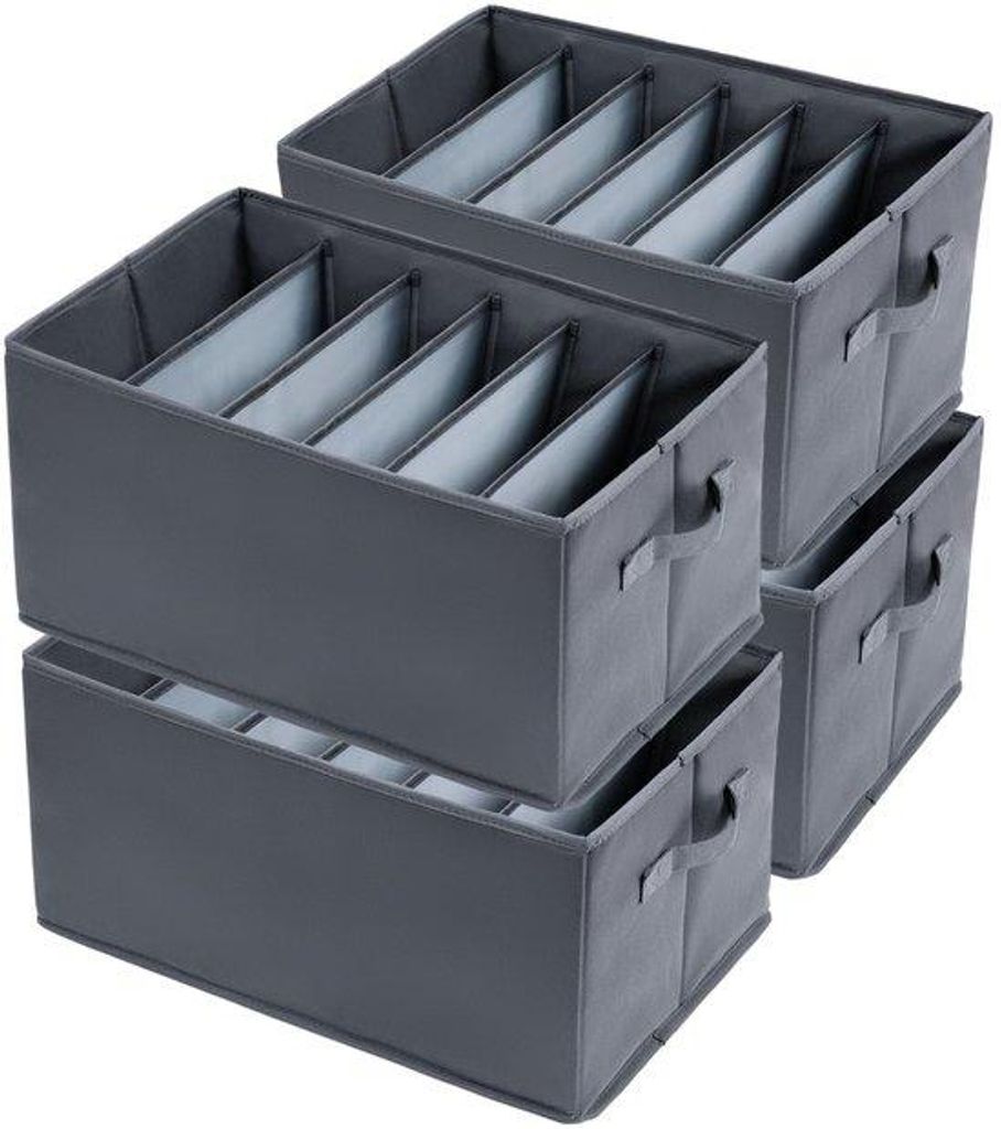 4er Set Kleiderbox mit 6 Fächern, Abstand 7 cm, Ladestation, falbarer PP-Holz, stabiler Boden mit Griff, Kleiderschrank für Kleidung, Hosen, Pull...