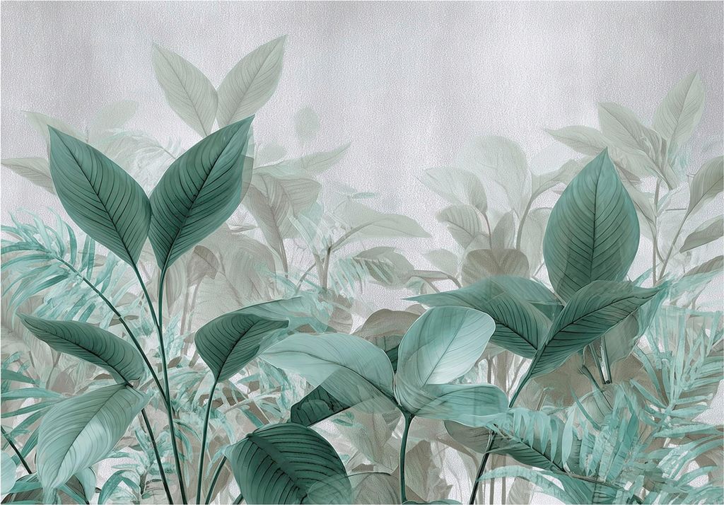 Fototapete Blätter Grün Natur Beton - 400x280 cm - inklusive kleister - Vlies Tapete - Vliestapete Wohnzimmer Schlafzimmer Küche Modern Wandtapete