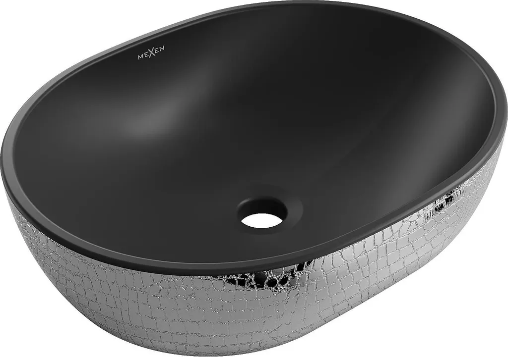 Mexen Viki lavabo da appoggio 48 x 35 cm, nero opaco/motivo argento a squame - 21054872