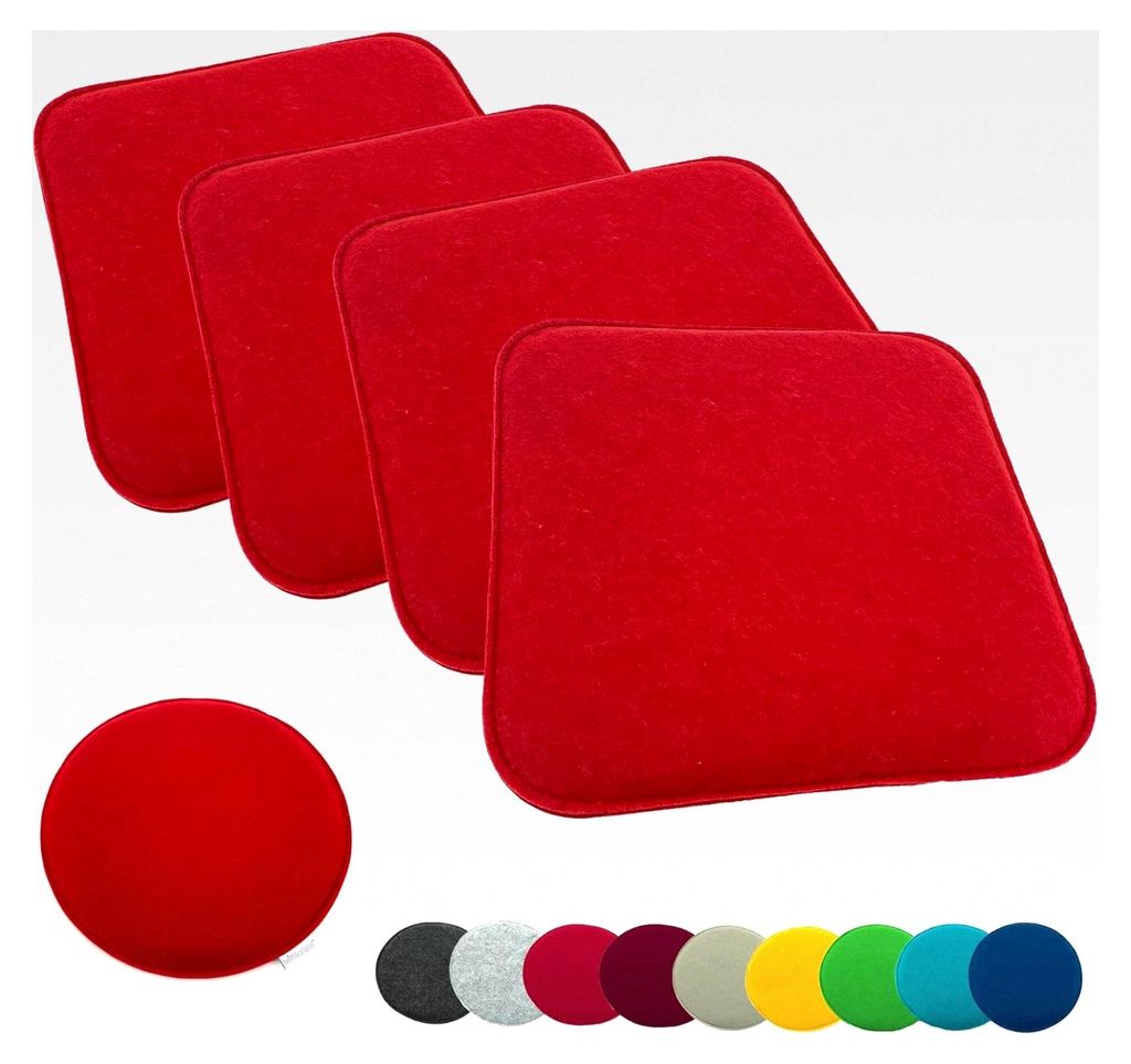 4er Set Sitzkissen Filz Stuhlkissen Bodenkissen Polster Stuhlauflage Indoor Outdoor Kissen eckig rot 35x35 cm