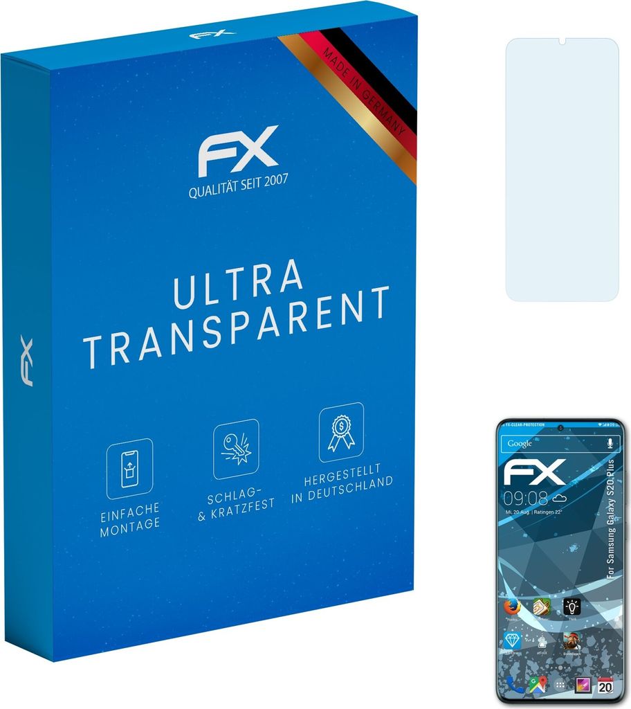 atFoliX FX-Clear 3x Schutzfolie kompatibel mit Samsung Galaxy S20 Plus Displayschutzfolie