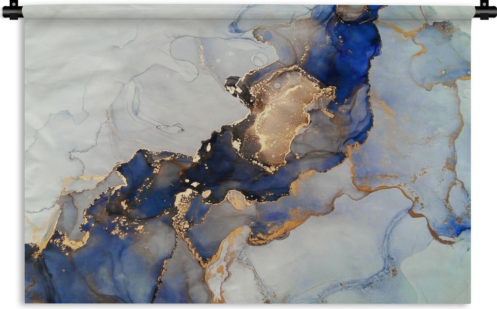 MuchoWow Wandteppich Wandbehang Marmor - Blau - Gold 60x40 cm Tapisserie Dekoration Wandtuch - Wanddekorationen