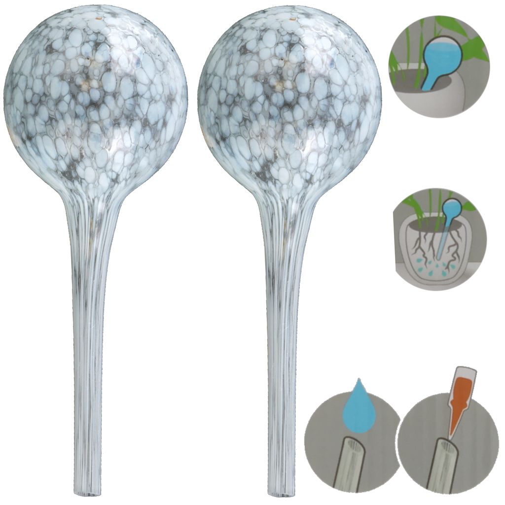 Wasserspender 2 Stück Set aus Glas für Topfpflanzen, Kugel, rund Ø 9 cm Farbe Weiß 310 ml modern, für töpfe, für blumen, wasserregulierung