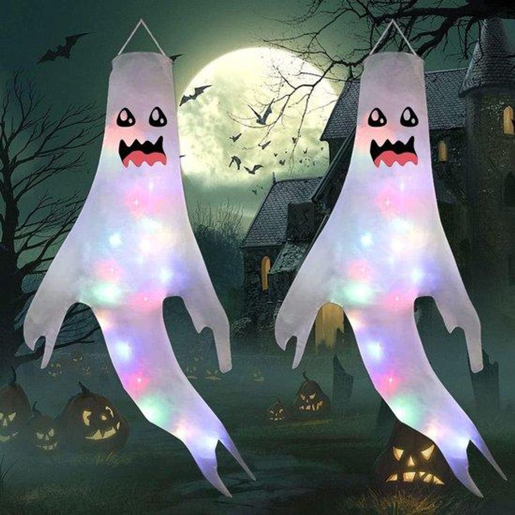 Hängende Halloween Geister mit Lichteffekten, 2er Set LED-Ghosten für Halloween Dekorationen.