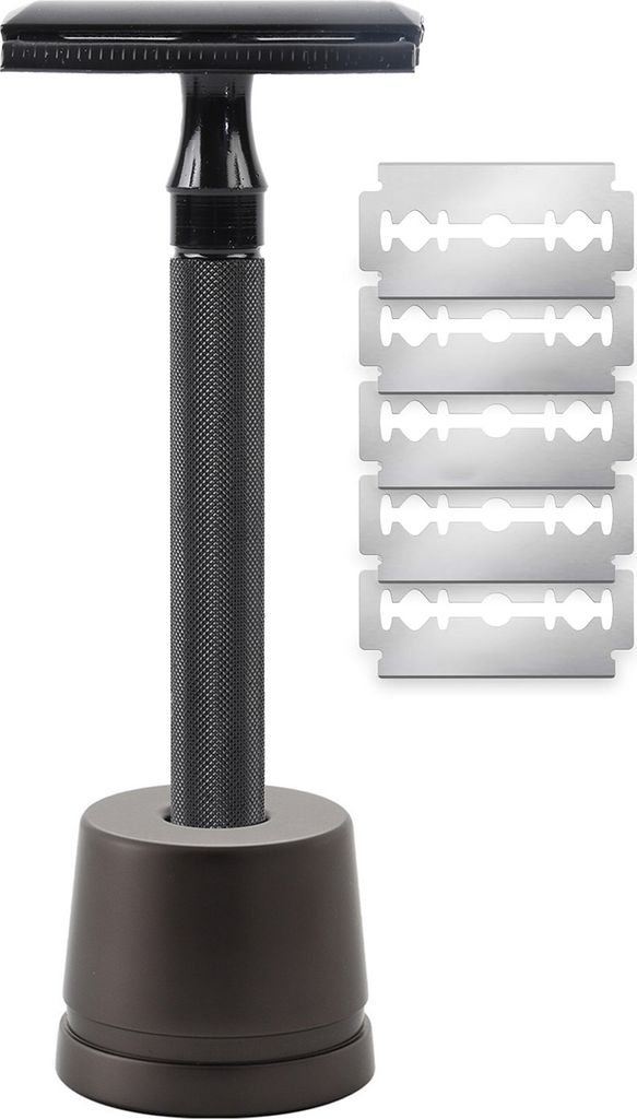 Rasierhobel für Herren mit Ständer, Klinge aus rostfreiem Stahl, Reinigungsbürste, doppelseitig, tragbar, Reise-Handrasierer für Männer, Gesch...