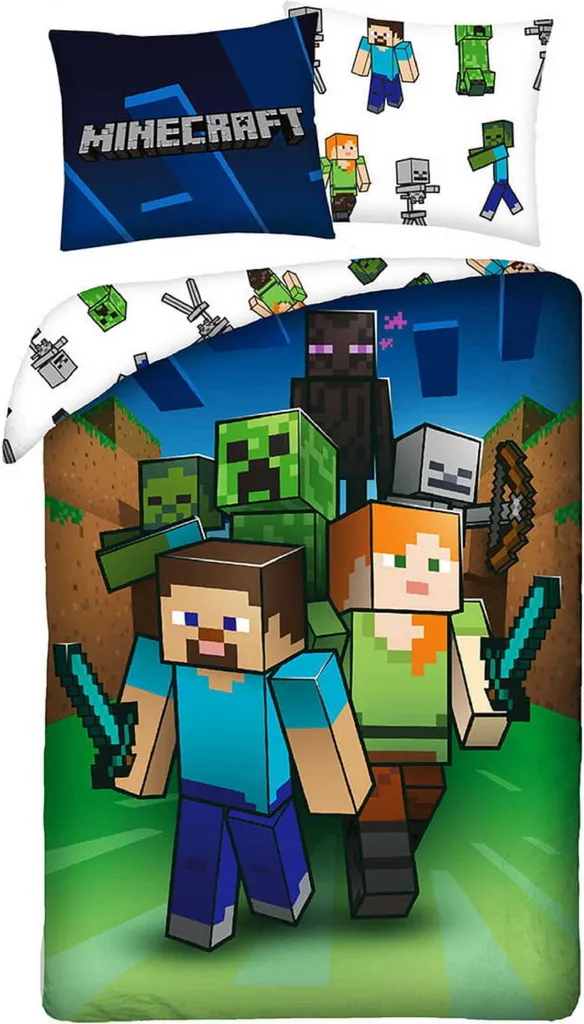Linge de lit Minecraft 160x200 coton vert certifié Oeko-Tex Halantex