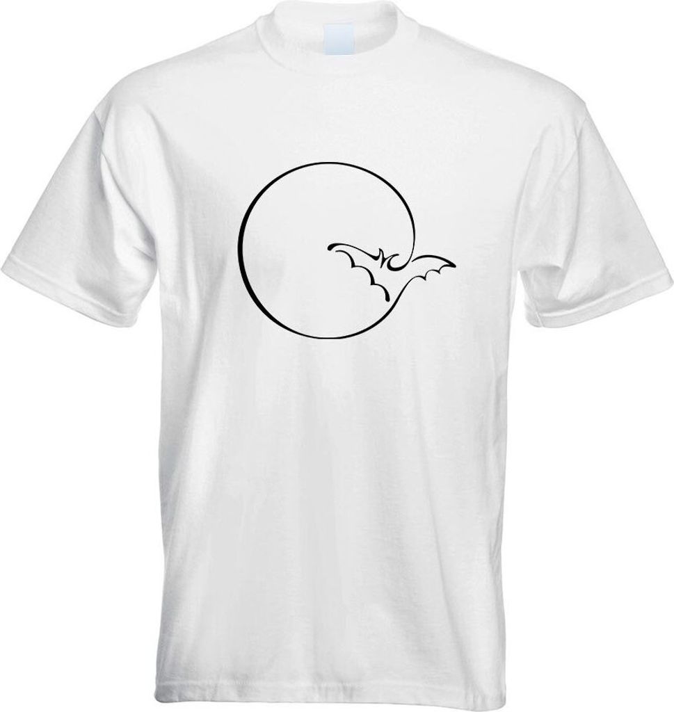 Kiwistar - T-Shirt - Weiss - Mond mit Fledermaus Motiv Bedruckt Funshirt Design Print - mit Motiv Bedruckt - Funshirt Design - Sport - Freizeit - H...