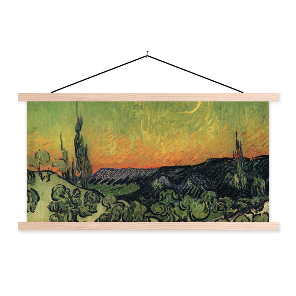 MuchoWow Textilposter Spaziergang in der Dämmerung - Vincent van Gogh 120x60 cm mit holzfarbenen Rahmen - Klemmleiste