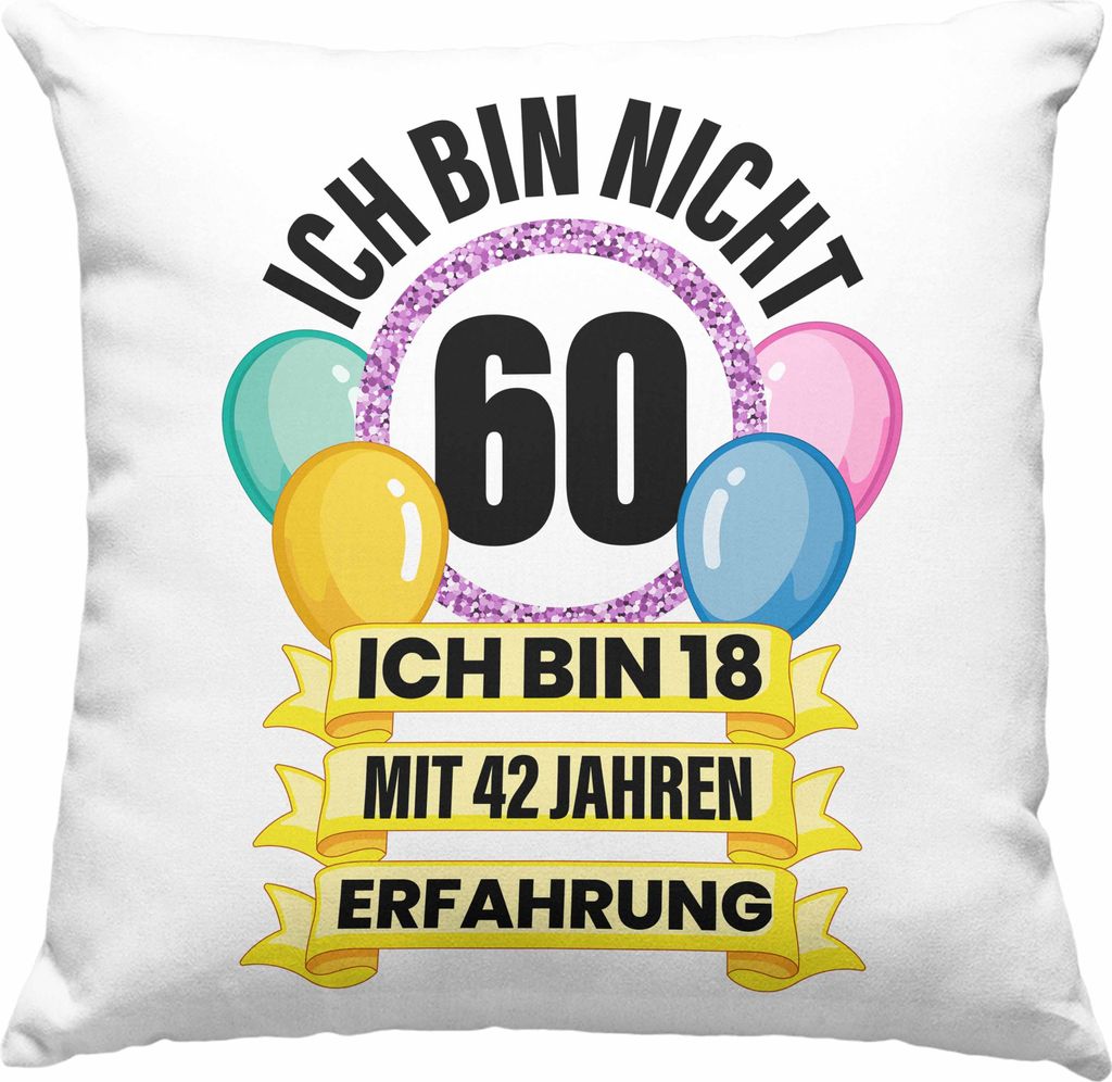 Trendation - 60. Geburtstag Deko-Kissen mit Füllung 40x40 Frau Geschenk 60er Geschenkidee 60 Mutter Frauen Lustig Geschenke 60 Jahre Alt Mann Män...