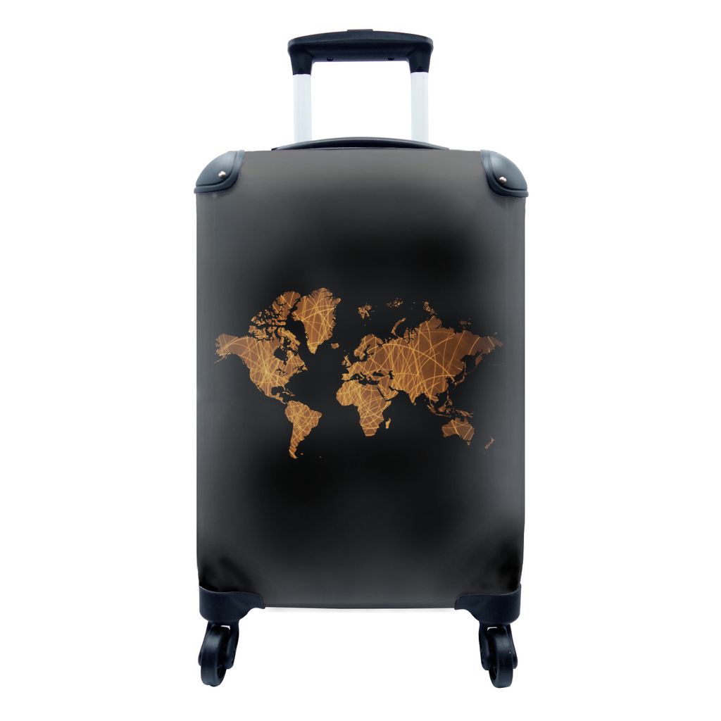 MuchoWow Koffer Handgepäck Trolley Rollkoffer Kleine Reisekoffer mit 4 Rollen - Weltkarte - Gold - Luxus - Cabin Size < 55x40x23 cm & 55x40x20 c...