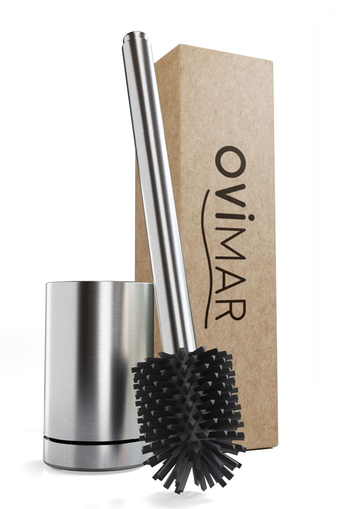 ovimar Toilettenbürste Arosund Silber | Silikon Klobürste | Belüftungsfunktion | frei stehend | Edelstahl WC Bürstenkopf | mit Tank für Reinig...