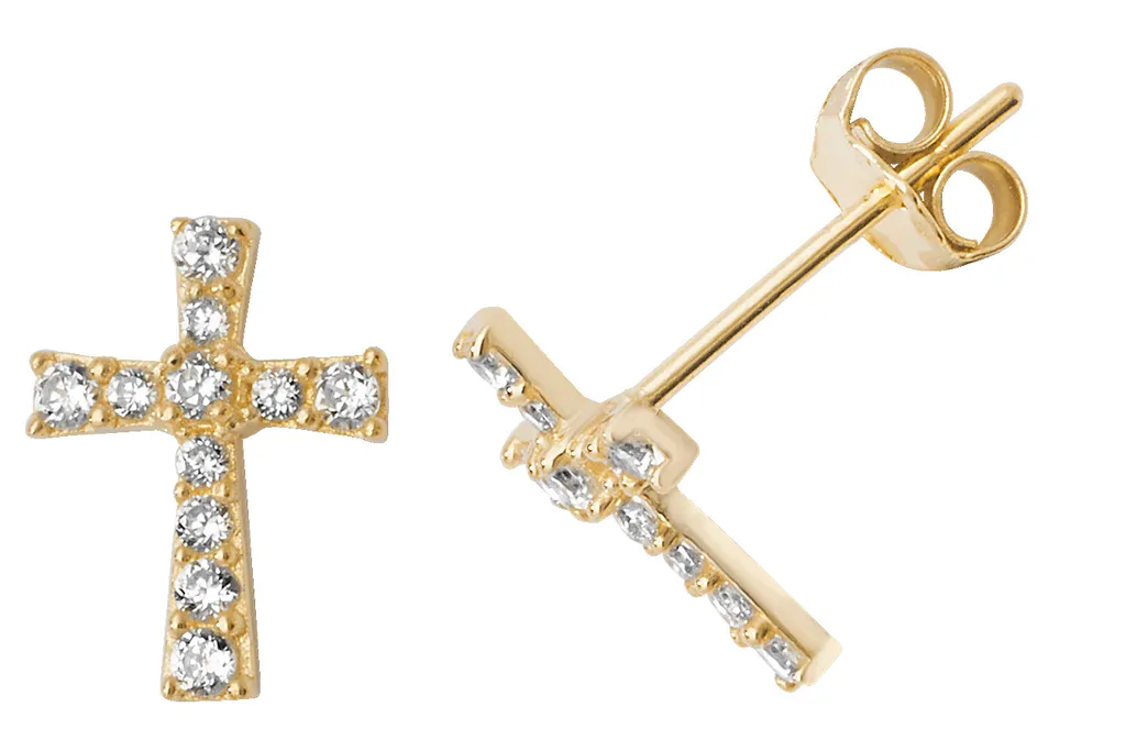 Boucles d'oreilles Croix Scintillantes Or 375 et Oxydes de Zirconium 9mm