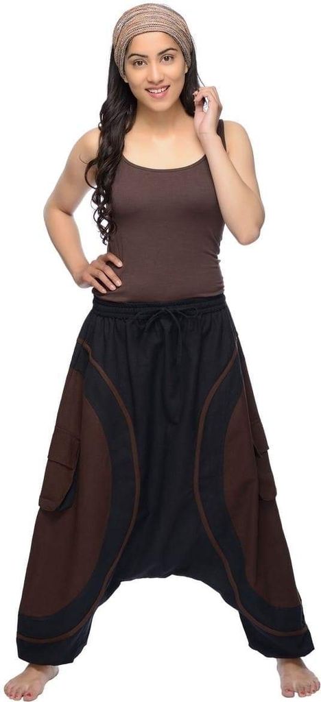 Haremshose Pumphose Aladinhose Pluderhose Yoga Goa Sarouel Baggy Aladin Freizeithose Soni Damen, braun L/XL