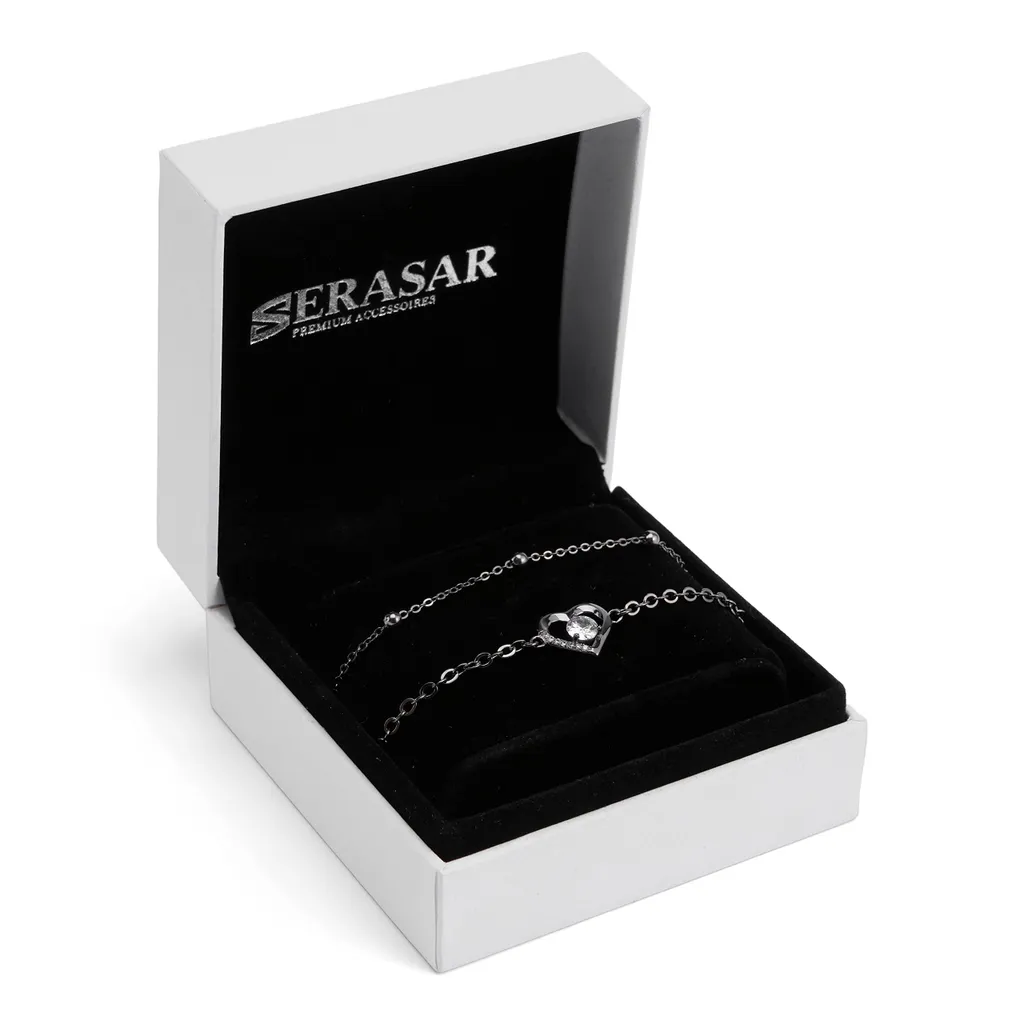 Chaîne de Cheville en Argent 925 Noir avec Pendentif Cœur 28cm - 2