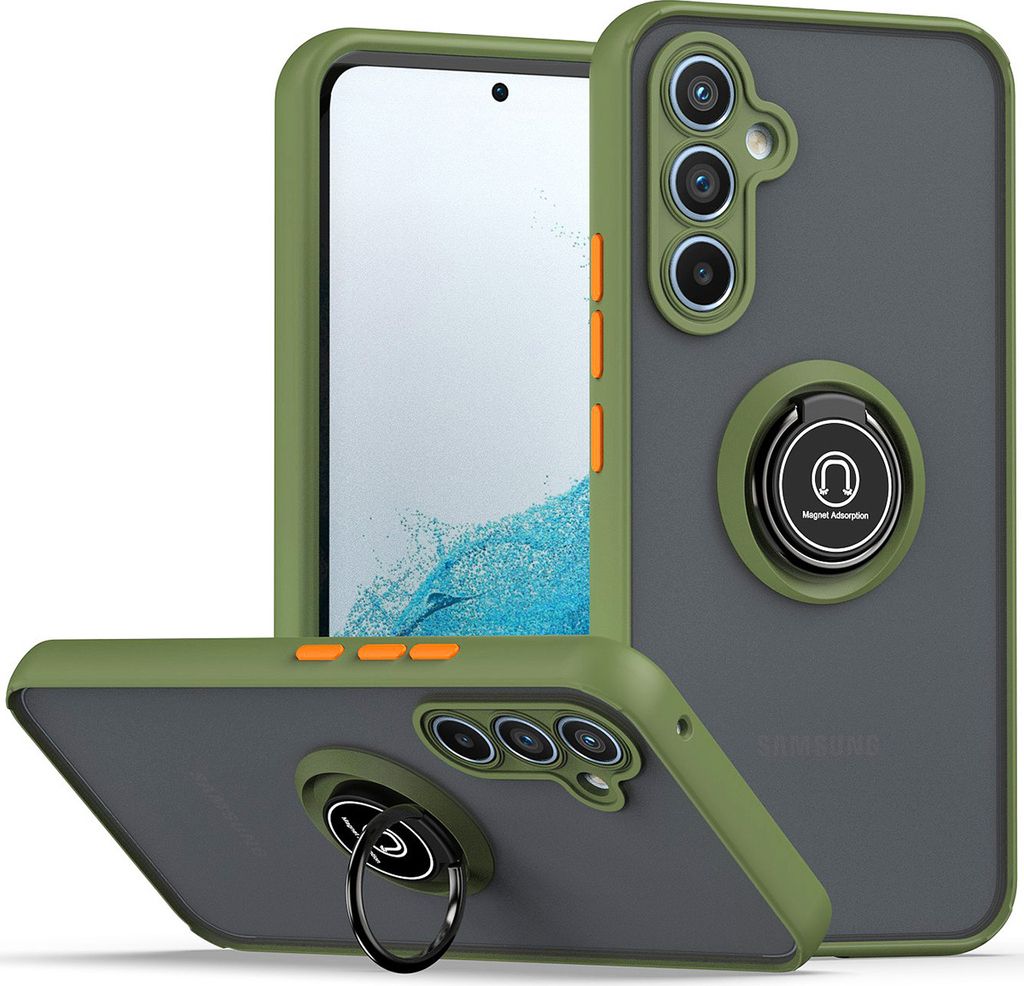 Galaxy A34 5G Hülle, Ring Halter Ständer Matte Transluzent TPU Rahmen Stoßfest Schutzhülle für Samsung Galaxy A34 5G Grün
