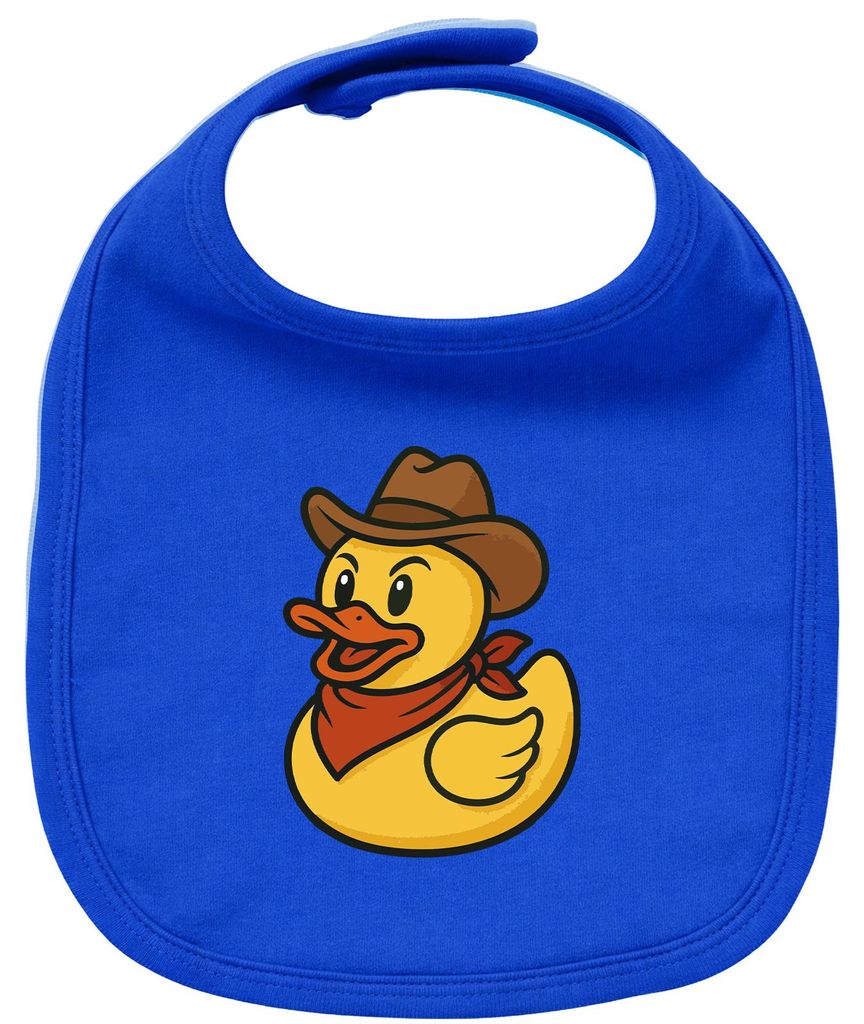 Huuraa Baby Lätzchen Quietscheente Cowboy Gummiente Wilder Westen Royal Blue Klettverschluss Baumwolle Latz Geschenkidee