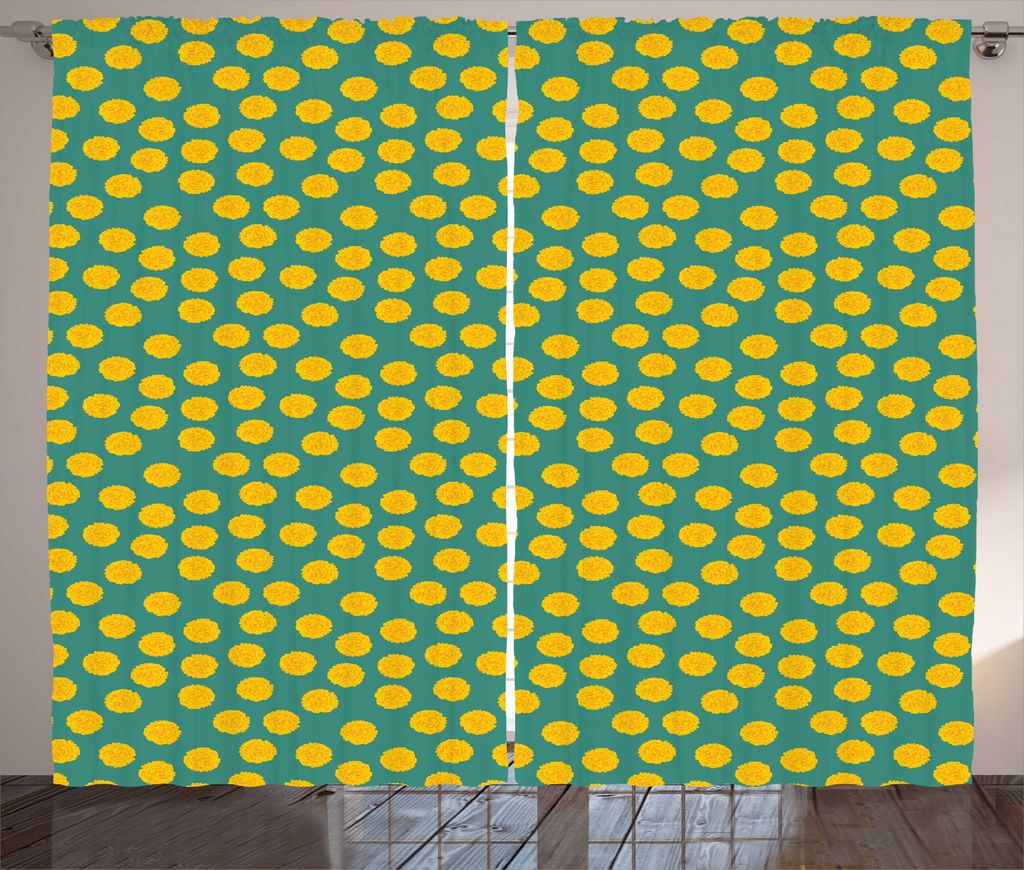 ABAKUHAUS Ringelblume Rustikaler Vorhang, Spring Season Blüten, Wohnzimmer Universalband Gardinen mit Schlaufen und Haken, 280 x 225 cm, Orange un...