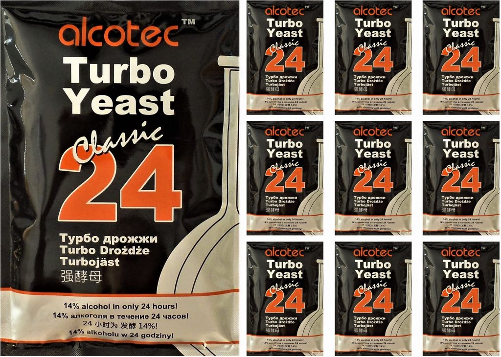 HUGBERT Alcotec 24 Turbo Classic, Alkohol, Gärhefe Hefe, Schnaps, Brennhefe, Destillation, 10 Stück