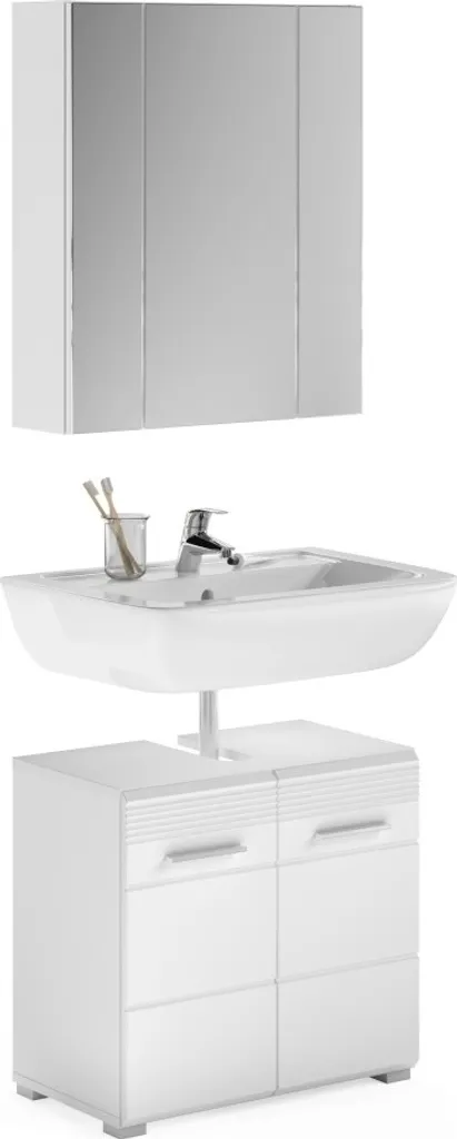 Gagnez de la place : Ensemble salle de bains Meuble et Miroir Blanc Brillant