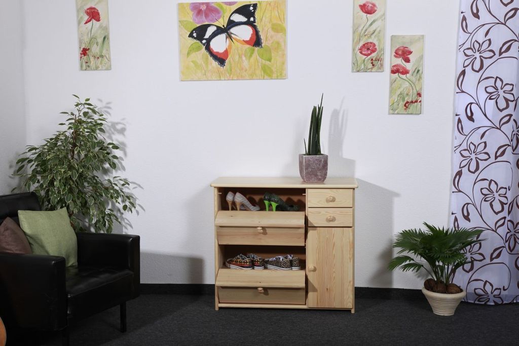Schuhschrank aus Kiefer Massivholz natur 80x90x40 cm mit Produktbild 