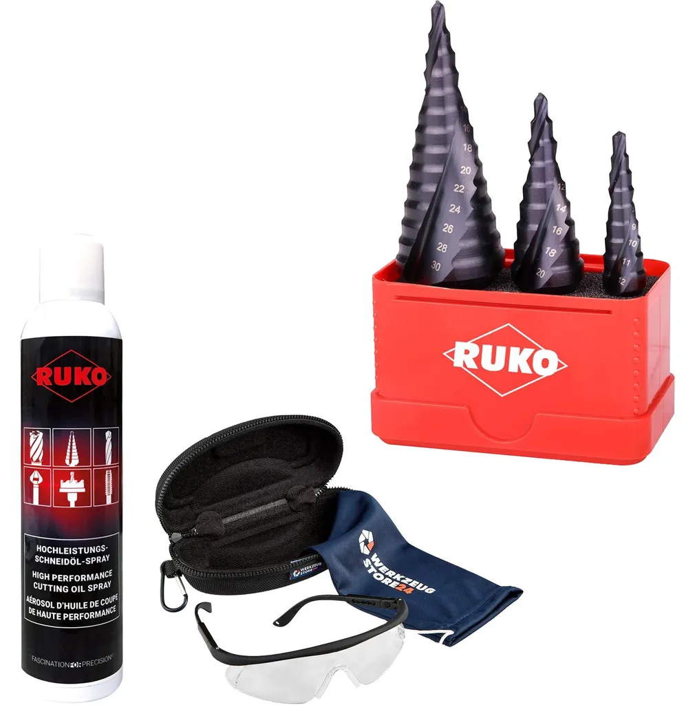 Kit forets étagés pour perçage de tôles et inox avec spray de coupe pro