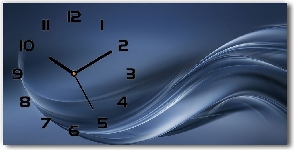 Wanduhr aus Glas – 60x30 cm - Glasbild - Glasuhr - Gehärtetes Glas - schwarze-zeiger - graue Welle
