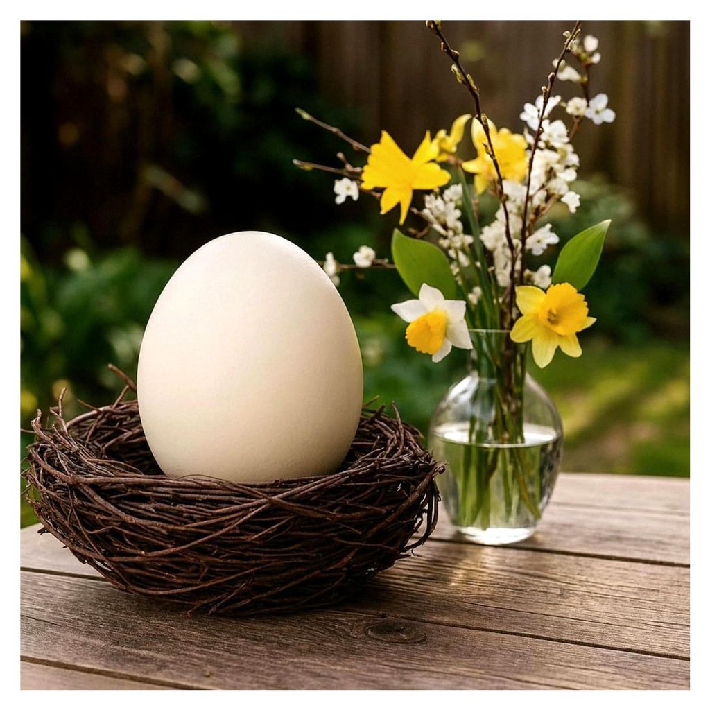 Straußenei aus Polystone – großes Osterei naturgetreu 15x12 cm – wetterfeste Osterdeko für Innen und Außen – Deko-Ei für Frühling, Scha...