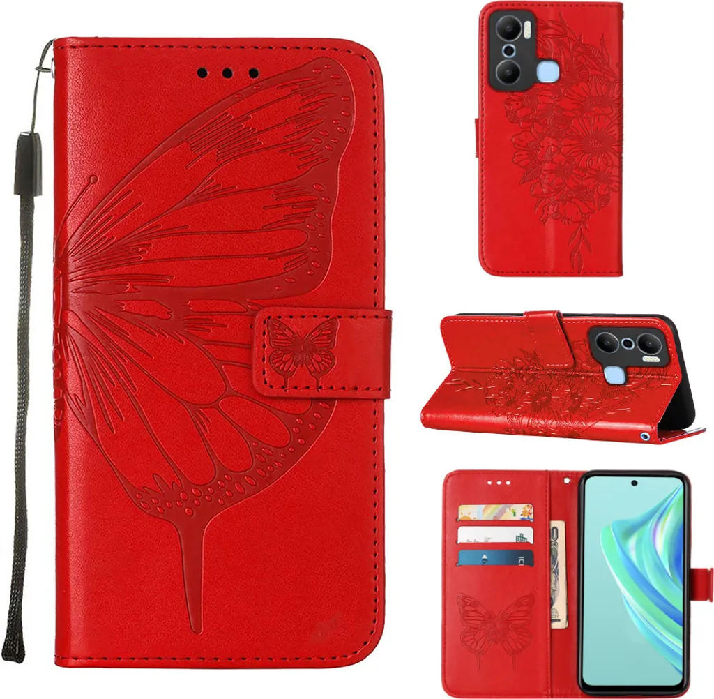 OFFERTA Custodia Infinix Hot 20 Play Rossa - Pelle con Farfalle