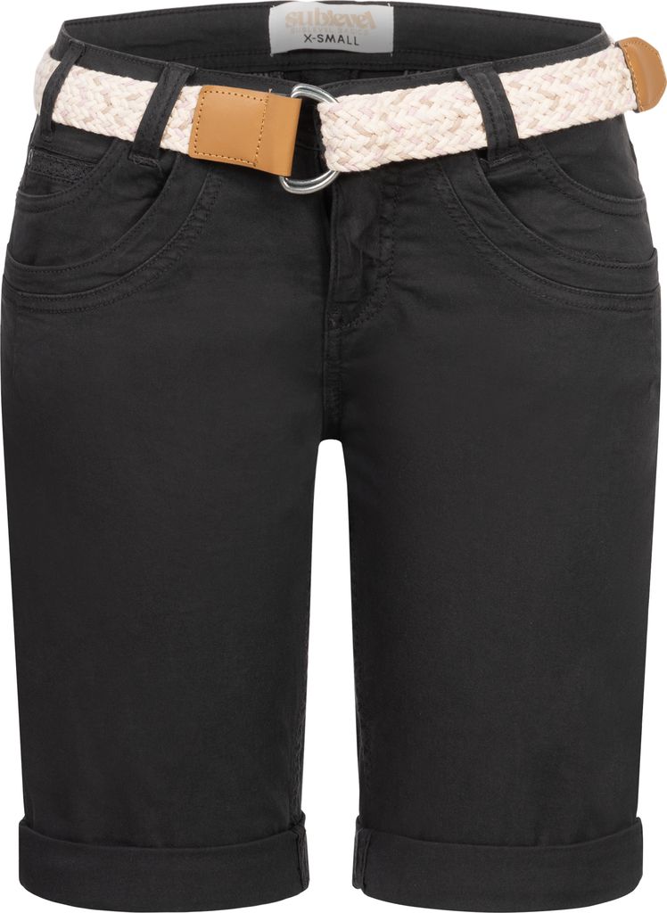 Damen Short Bermuda kurze Hose Sommer Chino Short Stoff Hose Gürtel
