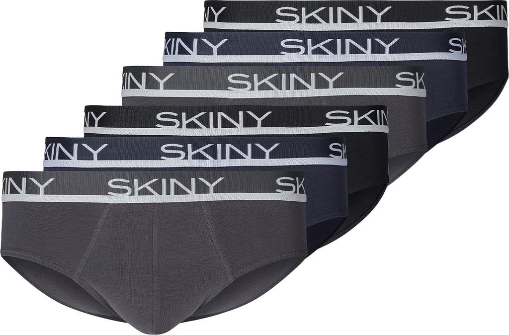 Skiny 6er Pack Baumwolle Slip / Unterhose Weicher angesetzter Bundgummi mit Logo, Aus natürlicher Baumwolle, Stretch-Material für den perfekten Sitz