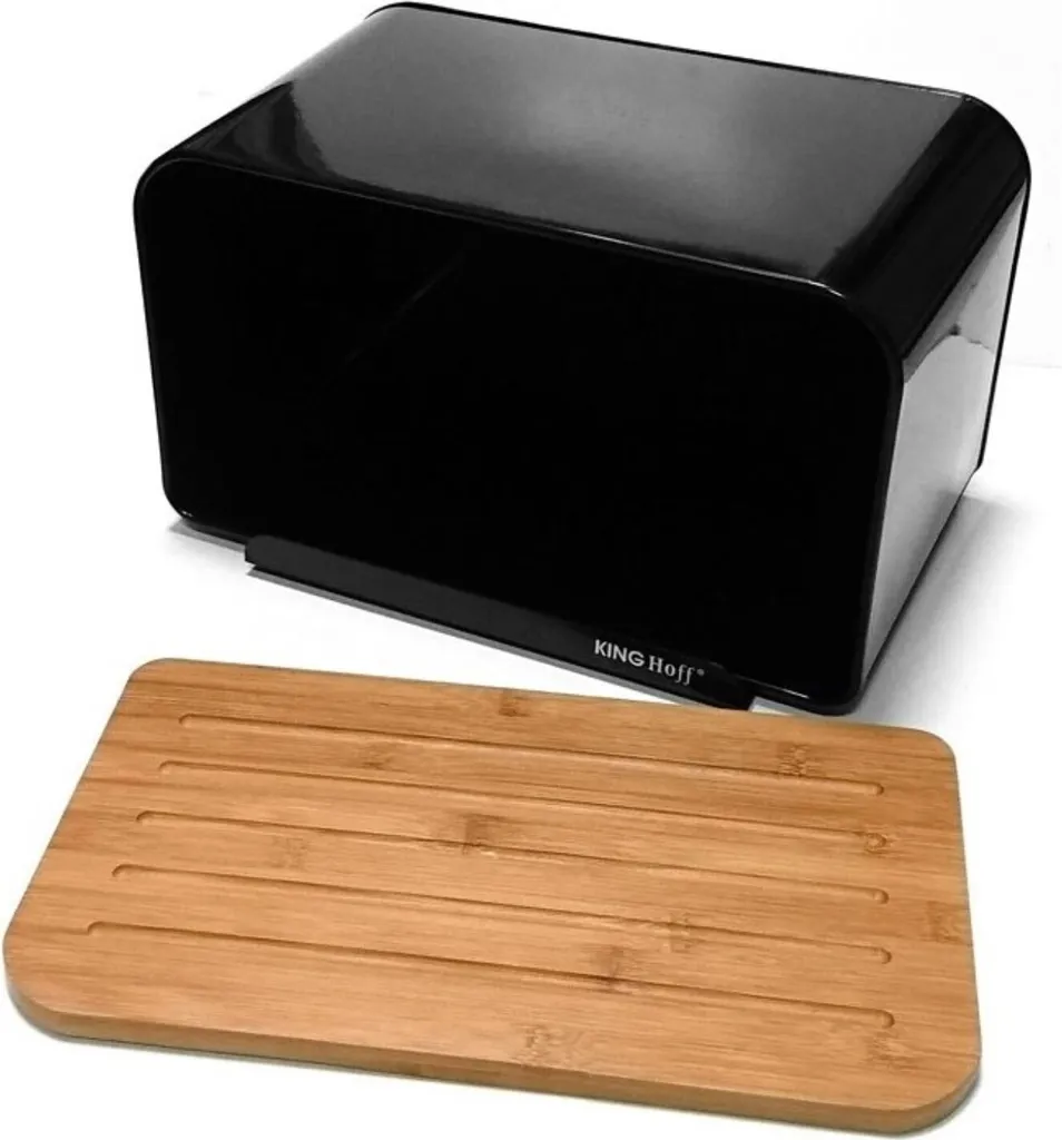 Portapane Kinghoff KH-1071 Design Acciaio Nero e Bamboo | Shop Online - 4