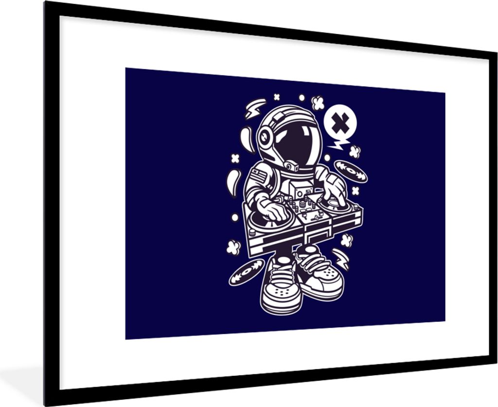MuchoWow MuchoWow Gerahmtes Poster DJ - Astronaut - Jahrgang 90x60 cm - Poster mit zchwarzem Bilderrahmen - Wanddekoration - Fotos