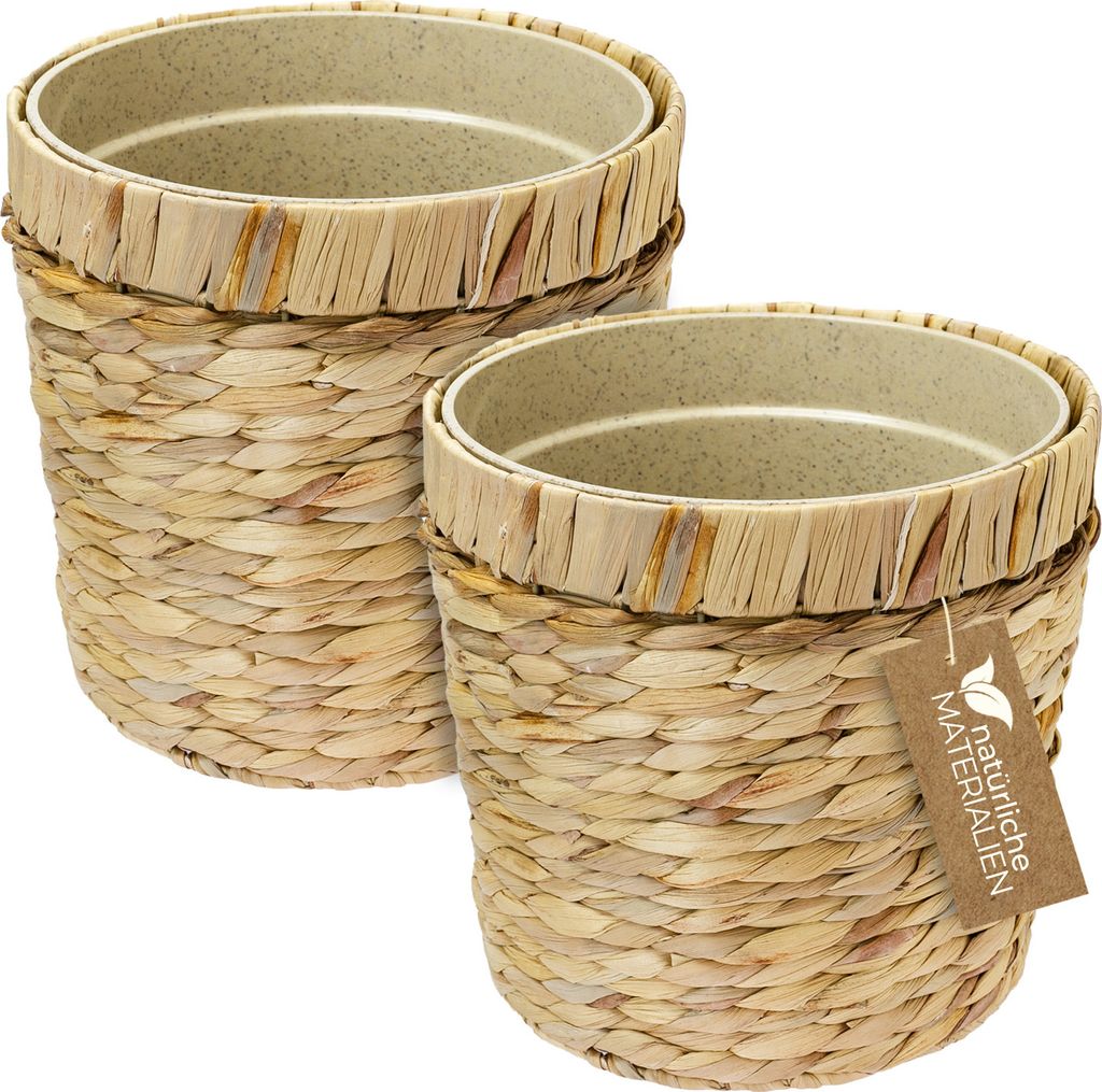 HMF 37280-25CM-S2 Innovativer Blumentopf geflochten aus Wasserhyazinthe, mit Pflanztopf aus nachhaltigen Rohstoffen, Rund, 2er Set, 25 cm Durchmesser