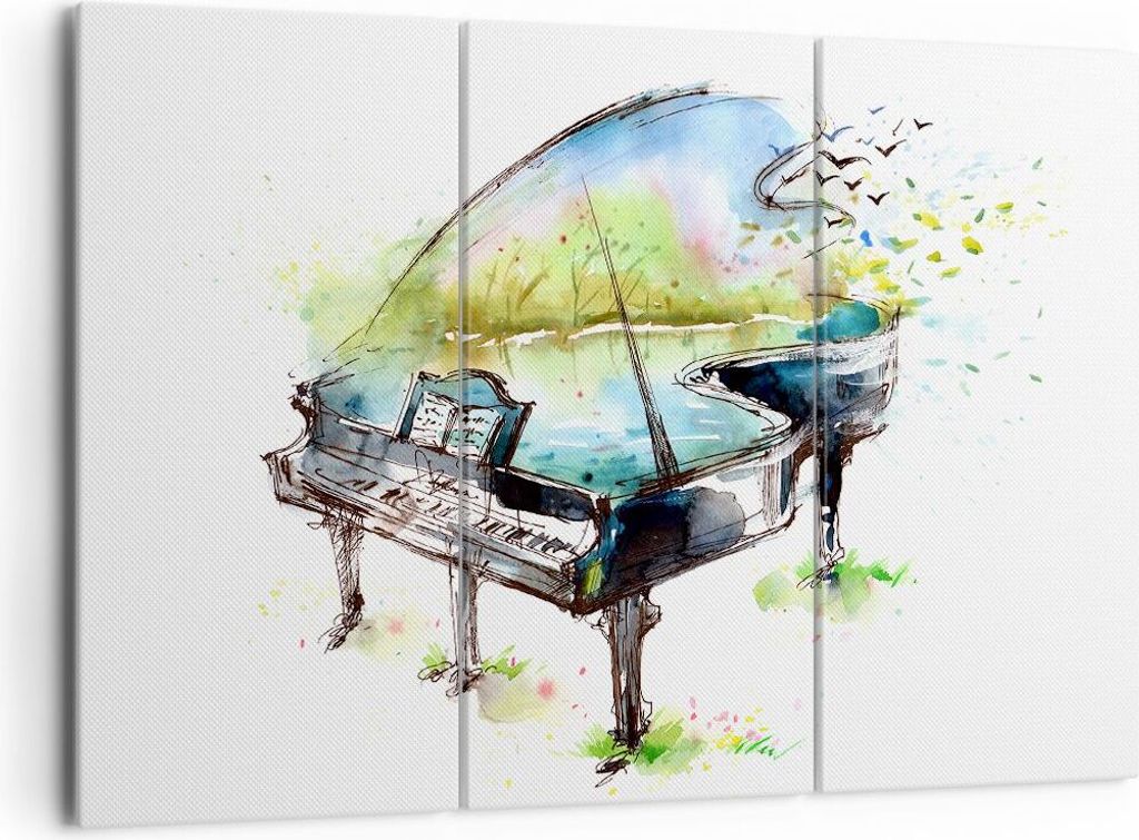 Bild auf Leinwand - Leinwandbild - Klavier Natur Musik Eleganz - 165x110cm - Wand Bild - Wanddeko - Leinwanddruck - Bilder - Kunstdruck - Wanddekor...