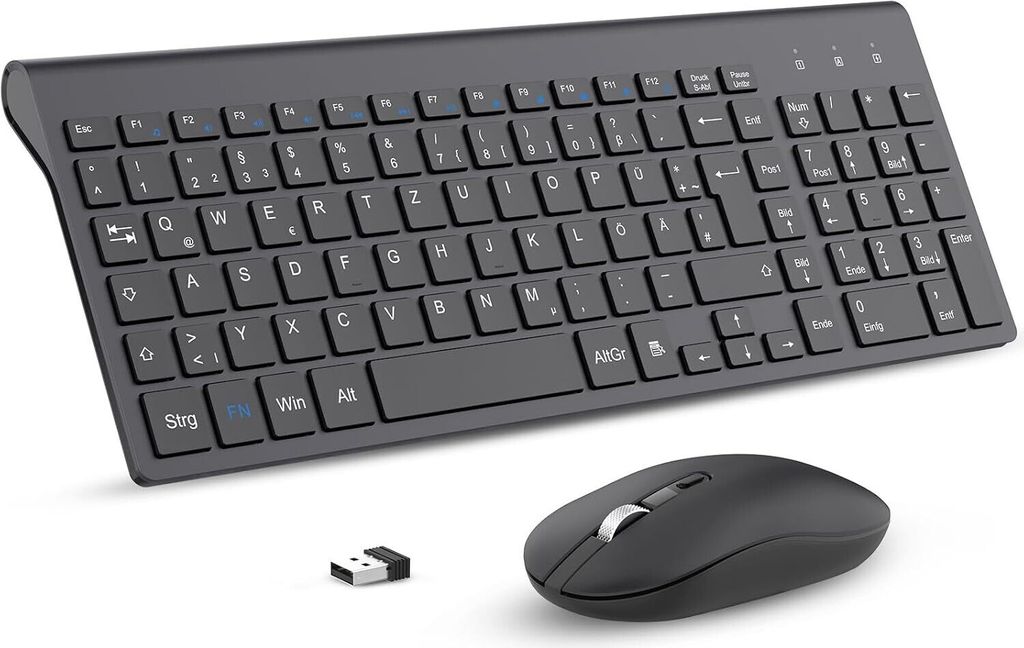 Tastatur Maus Set Kabellos, 2.4G Ultraslim Kabellose Tastatur mit Funkmaus Deutsches QWERTZ Layout Leise Tasten und Maustasten