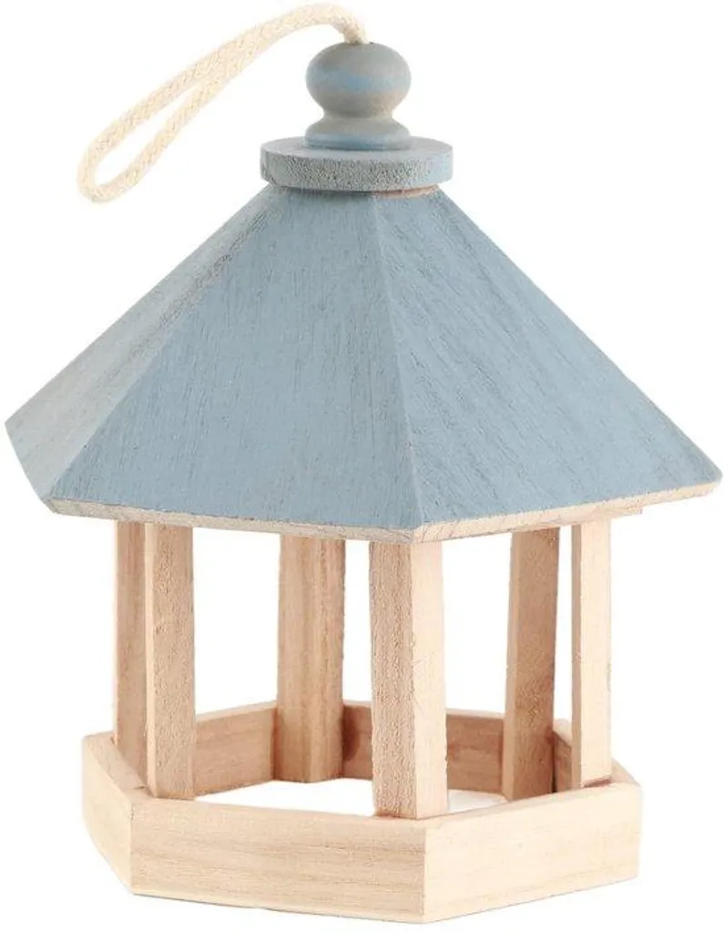 Mangeoire en bois hexagonale pour oiseaux de jardin avec cordelette