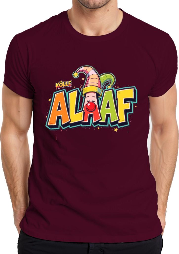 Kölle Alaaf Karneval Köln Jeck Clown bunt Fasching Fastnacht Narr Herren T-Shirt, Burgundy, L