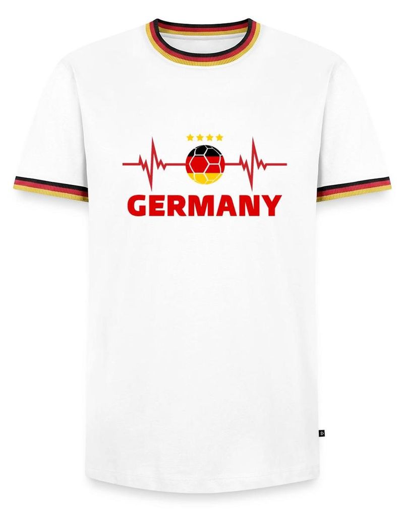 Spreadshirt Germany Fußball Herzschlag Schwarz Rot Gold Männer Kontrast T-Shirt, XL, Weiß/Dreifarbig