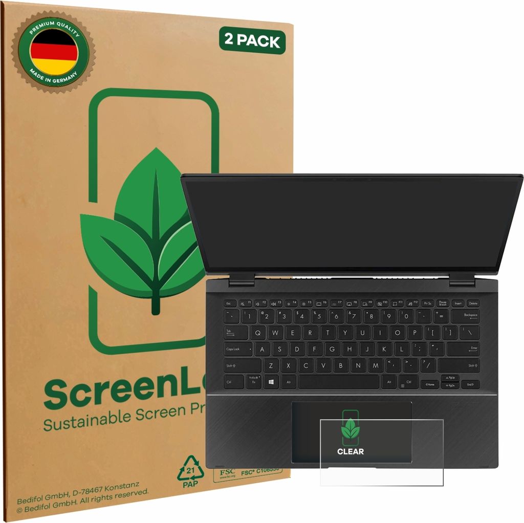 2x ScreenLeaf Schutzfolie für ASUS ZenBook Flip 14 UX463FA (Touch Trackpad) nachhaltiger Displayschutz Display Schutz Folie Klar Transparent