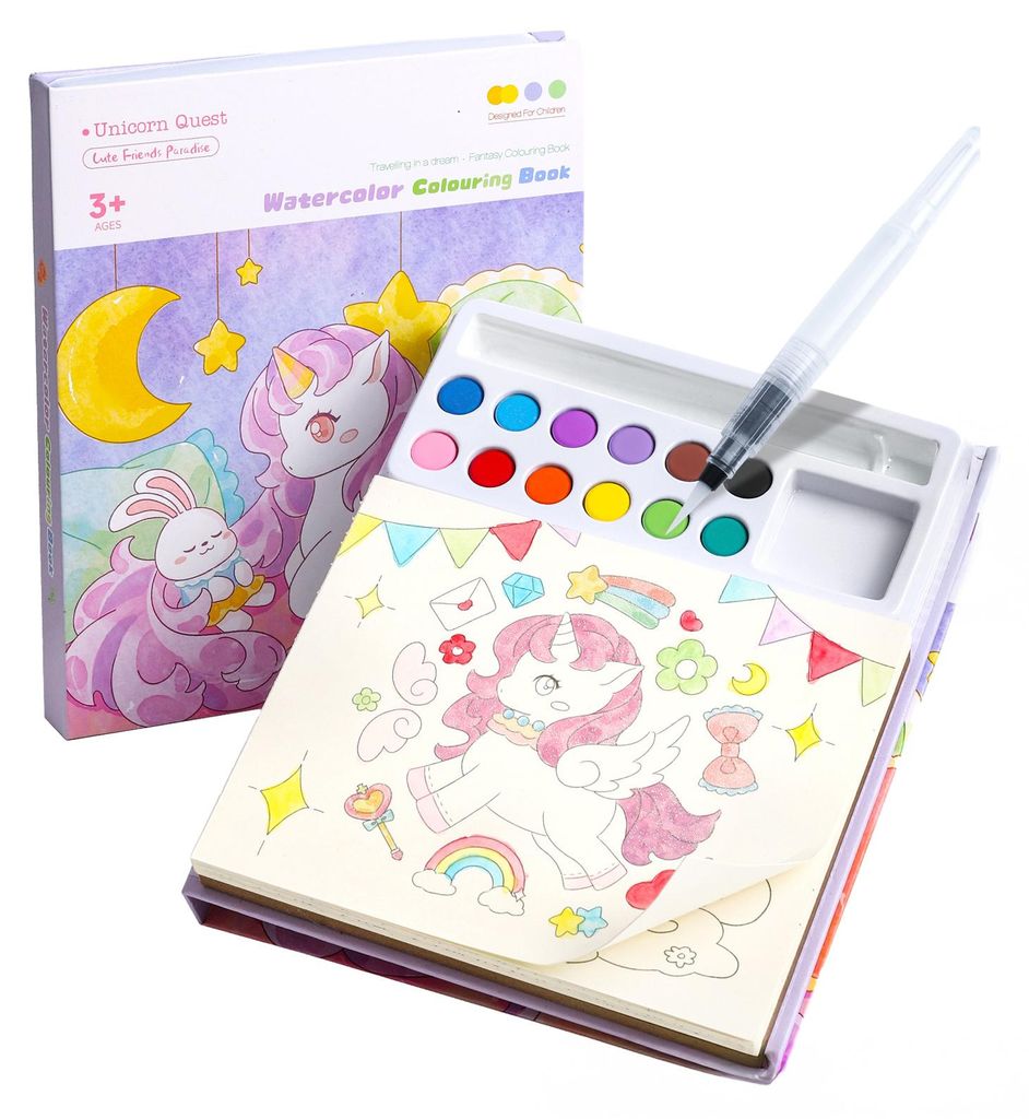 Aquarell-Malbuch für Kinder mit vorgedruckten Farben – Sauberes Malen zum Selbermachen – Pädagogische Kunstaktivität für unterwegs und als ...